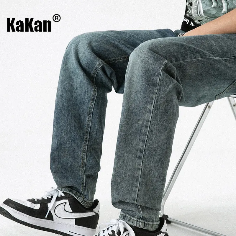 Kakan - New Wash Vintage Stretch Jeans for Men, Slim Fit Small Feet Casual Long Jeans K24-LQHA33