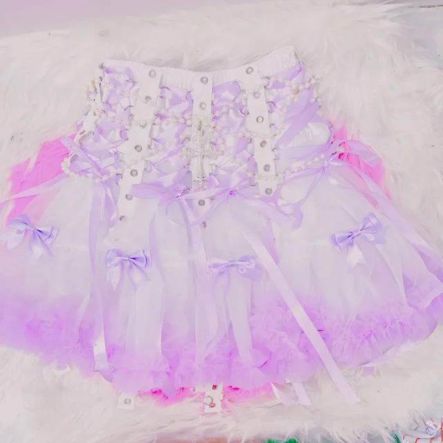 Faux Pearl Frilly Lace Mini Skirt 5