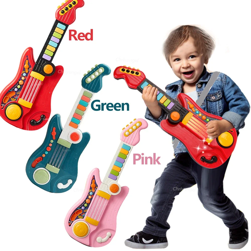 Kids Guitar 3 in 1 Folding Musical Instrument Toddler Electronic Guitar Piano Drum Educational Toys Birthday Gift for Girl Boy 5