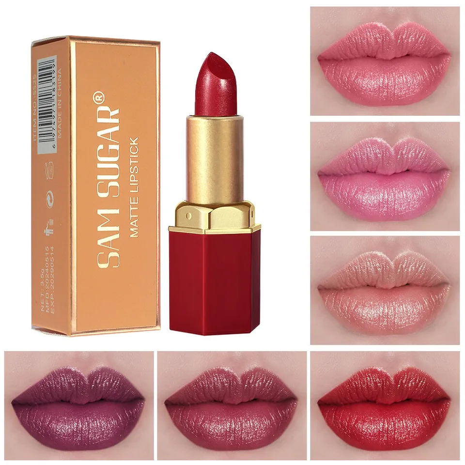 New 6 Colors Red Metallic Shiny Lipstick Long Lasting Glitter Sparkling Solid Lip Gloss Waterproof Shimmer Velvet Lips_voghion.com