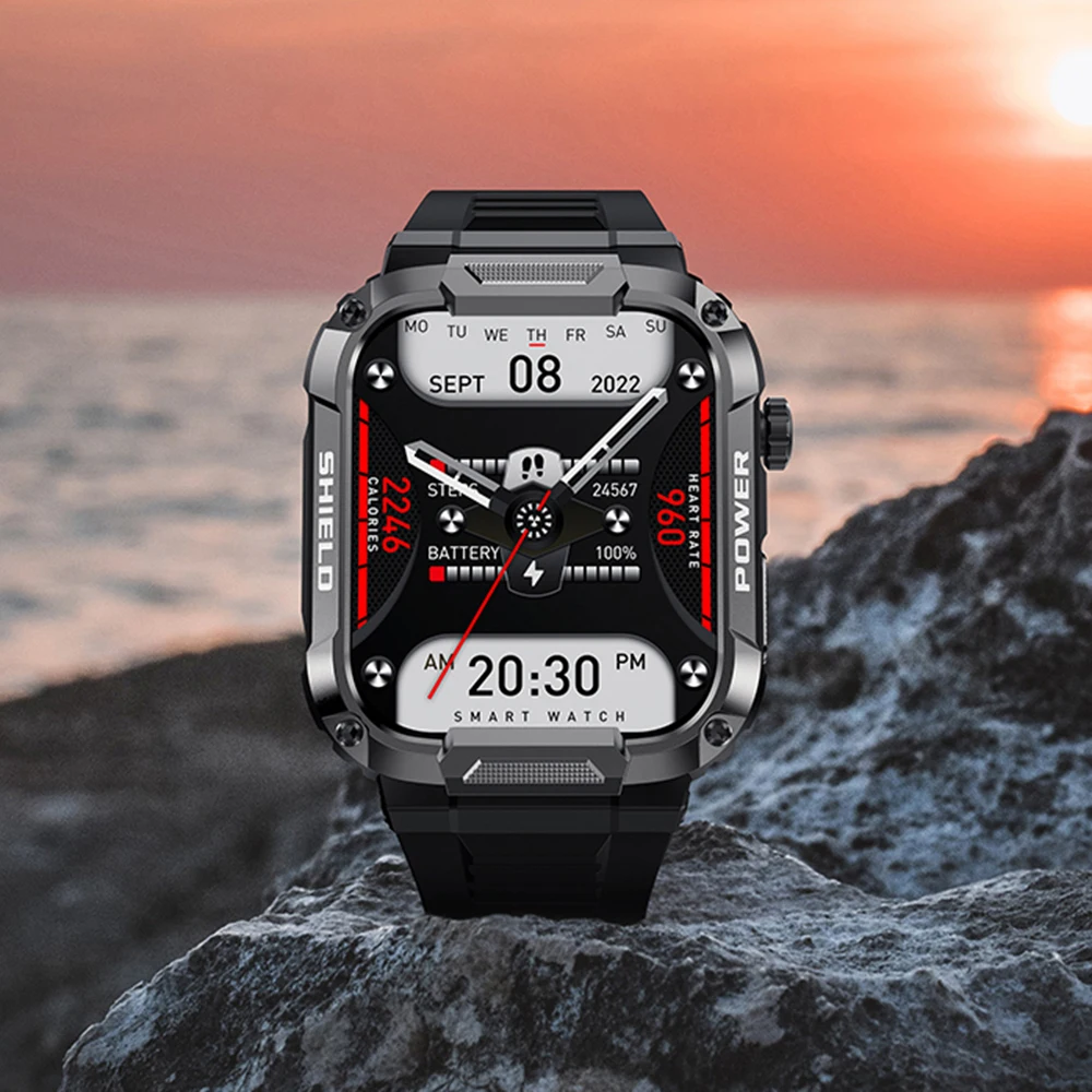 Rugged Military Smart Watch Men For Xiaomi Android Ios Ftiness Watches Ip68 Waterproof 1.85
