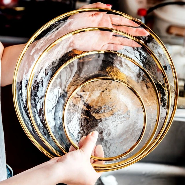 Ins oro Gdge piatto di vetro ciotola stoviglie nordiche piatto da bistecca  vassoio creativo insalata di frutta piatti colorati trasparenti 1 pz -  AliExpress