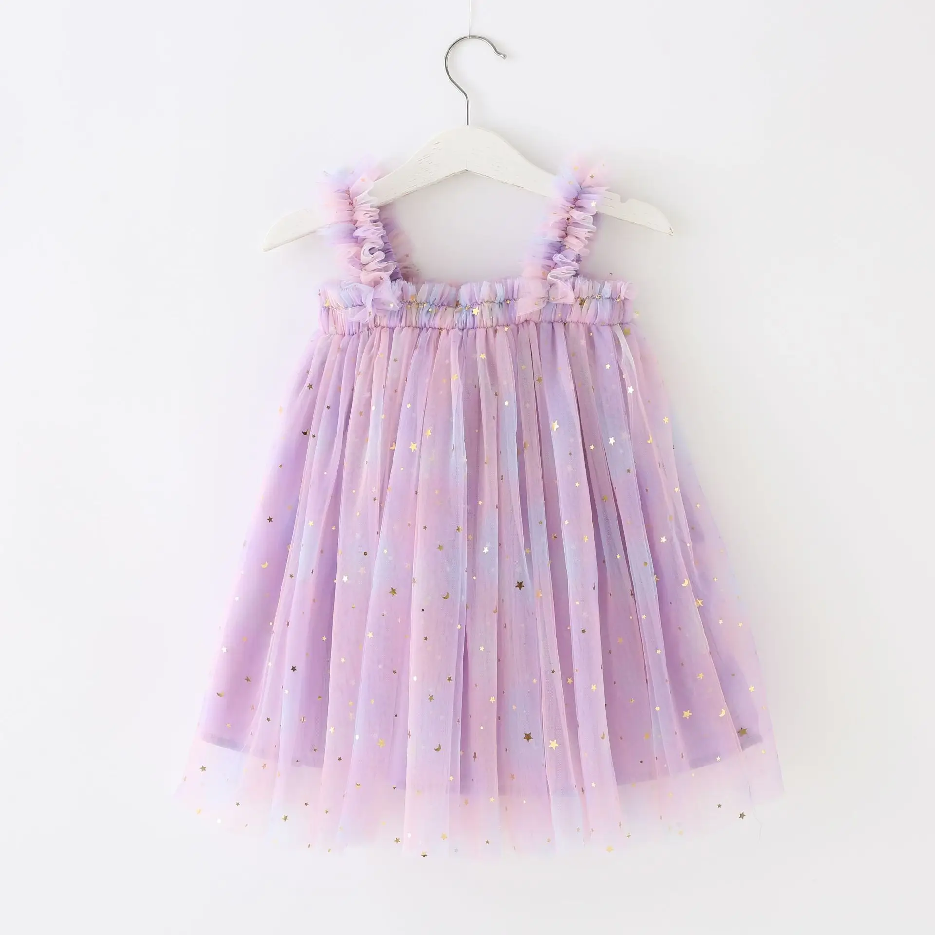Girls Dress Baby Girl Dress Summer Baby Girl Clothes Cute Sequins Star Rainbow Suspender Skirt Mesh Ball Gown Baby Dress Sweet Princess Girls Dress