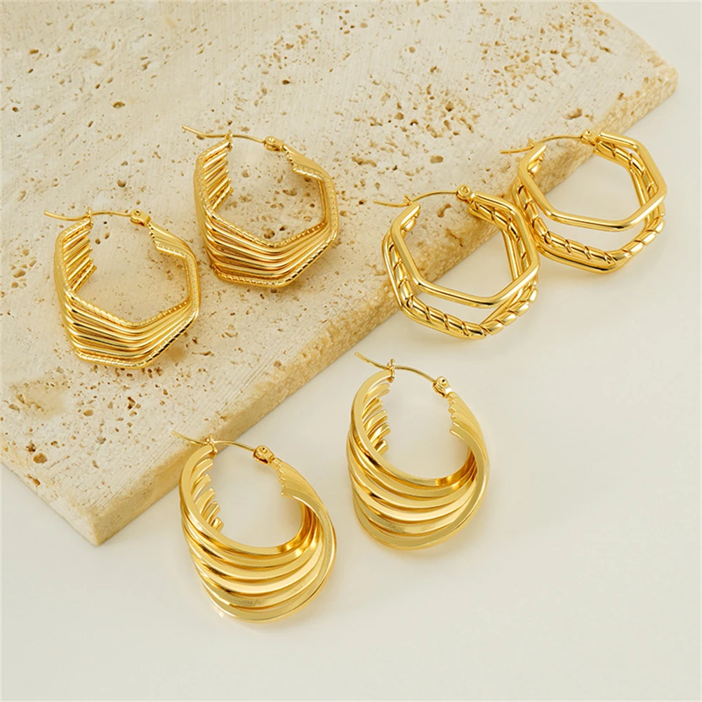 

6Pairs Hoop Earrings for Women Chunky Huggie Gold Color Statement Jewelry Geometric Earrings Girl Gift Everyday Pendientes Mujer