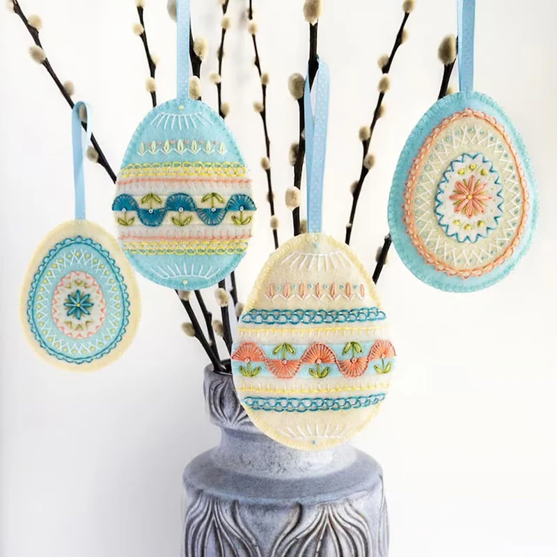 DIY Crafts Embroidered Felt Easter Eggs Kit Easter Party Decorations Egg Embroidery Pattern Ornament Set