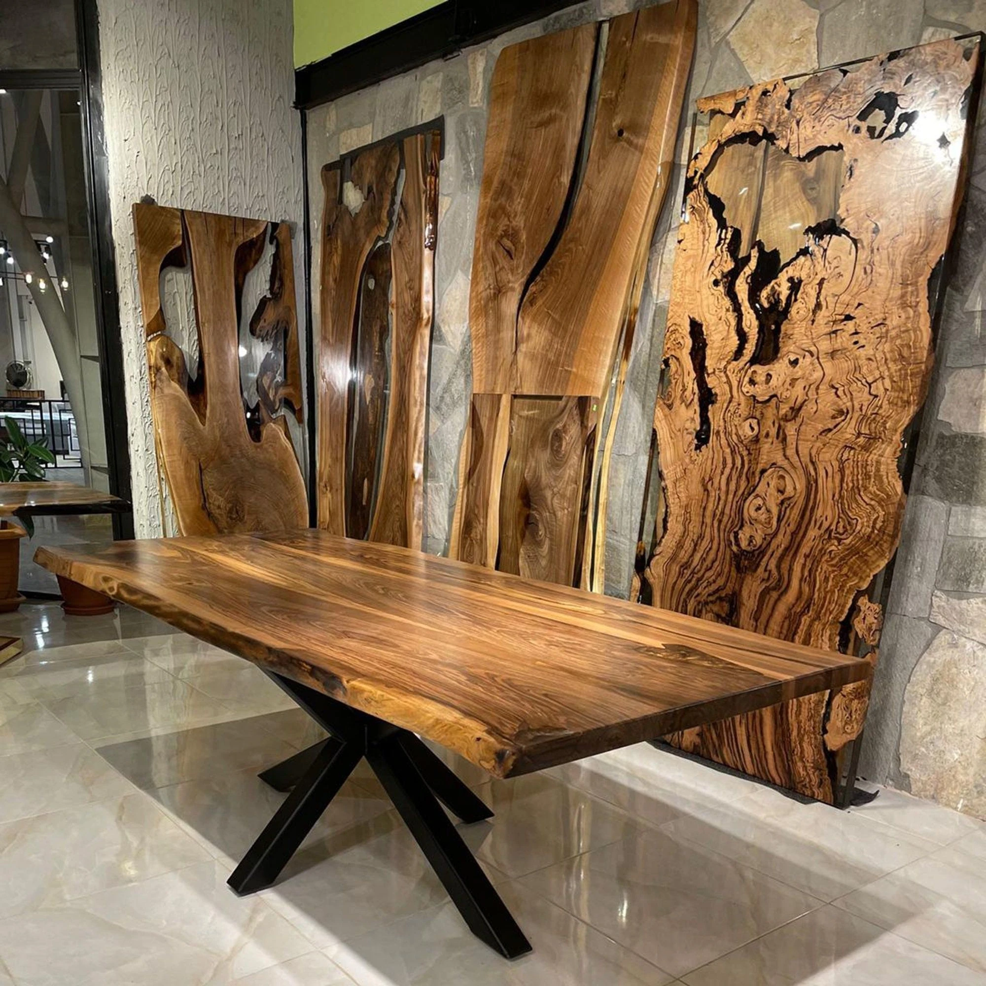 

Современный деревянный обеденный стол неправильной формы с прямой поставкой от производителя, облицовочная деревянная плита из массива ореха