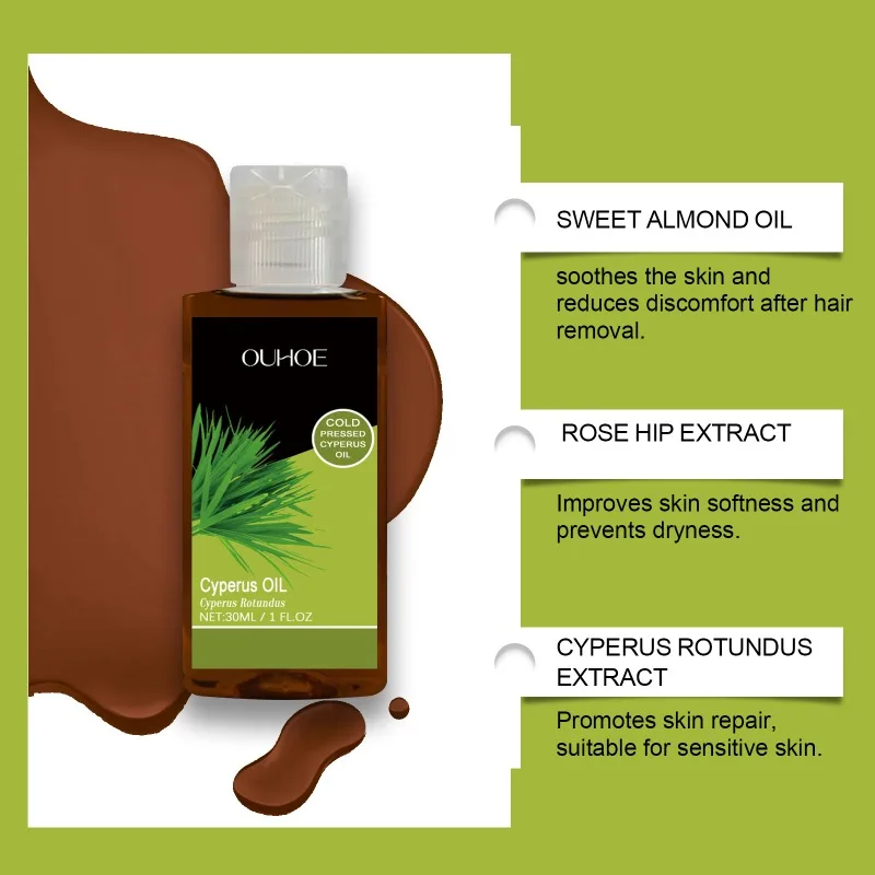 Cyperus Rotundus Essential Oil Pure Moisturizing Nourishing Reduce Redness Smoothing Repair Legs Arms Body Hair Removal Care Oil 4