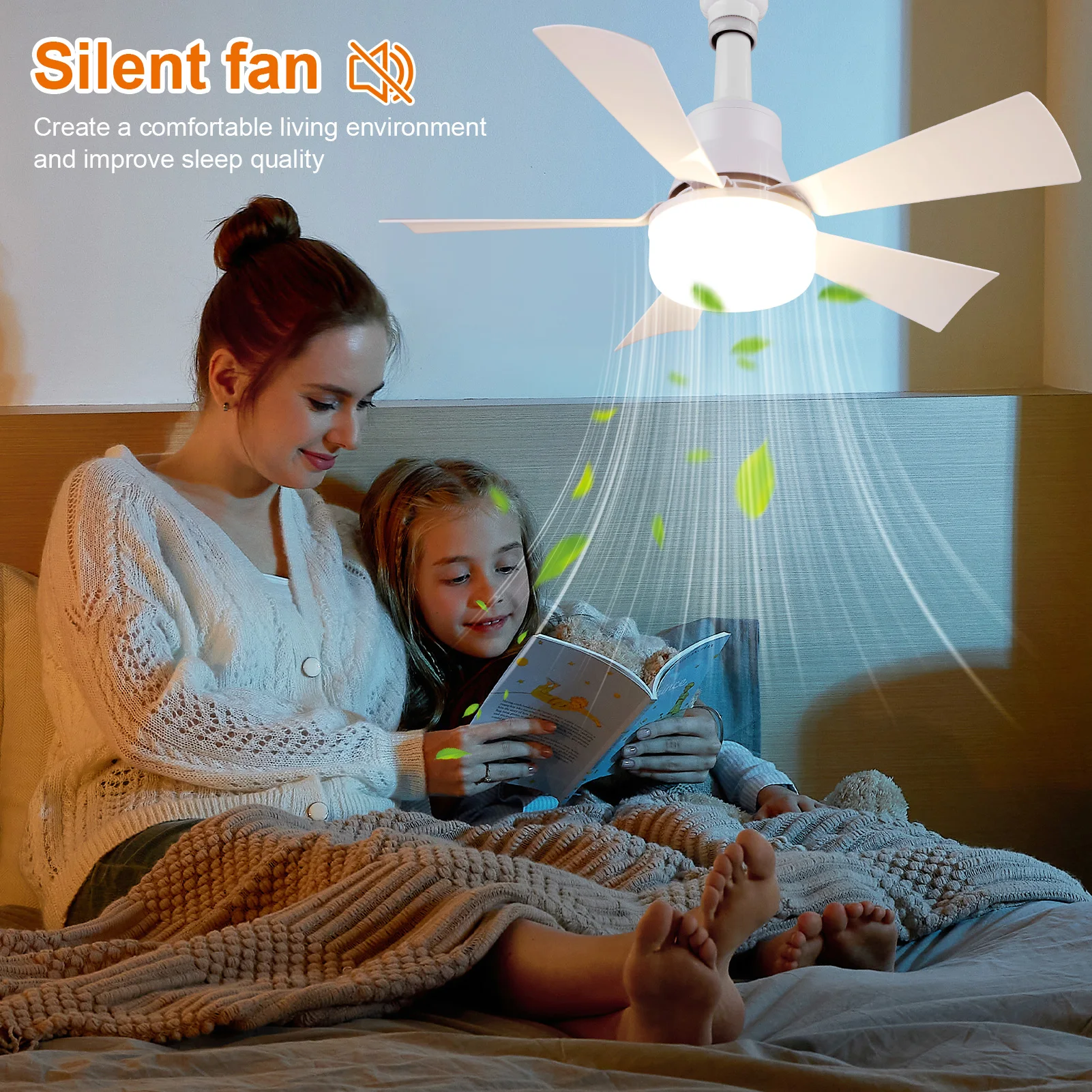 Socket Fan Light with Remote Ceiling Fan with Light Adjustable Wind Speed LED Light Fan Timing Wireless Fan for Home Office