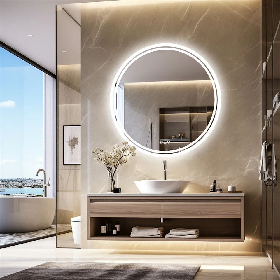 LUVODI Round Smart Bathroom LED Backlit Mirror