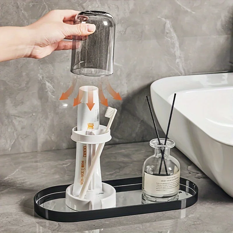 Toothbrush Holder Dust Cover Drainage Design Plastic Multifunctional Bathroom Toothbrush Cup Organizer