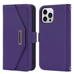 Lanyard Crossbody Wallet Case with Card Slots and Magnetic Stand Mirror Book Cover - iPhone 11 6.1 in (PURPLE)