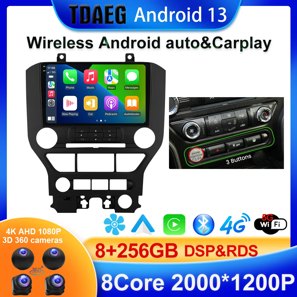 

Android 13 256G 1200P for FORD Mustang 2014-2021 Car Radio Android 11 Multimedia Stereo Camera Player GPS Navigation WiFi No DVD