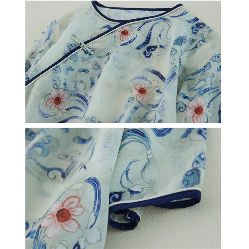 Summer Cotton Chinese Style Vintage Print Dresses For Women 2025 New Casual Loose Long Dress Femme Robe Vestidos Elegant Clothes