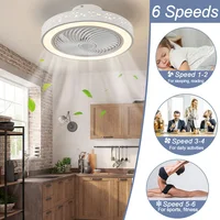 2 in 1 Modern Smart Ceiling Fan with Light Remote Control LED Dimmable 6 Speeds Timer Flush Mount Enclose Ceiling Fans Lamp 72W 2