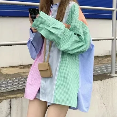 여성을 위한 모던한 패치워크 디자인 블라우스, 가을을 대표하는 싱글 브레스트 셔츠 추천