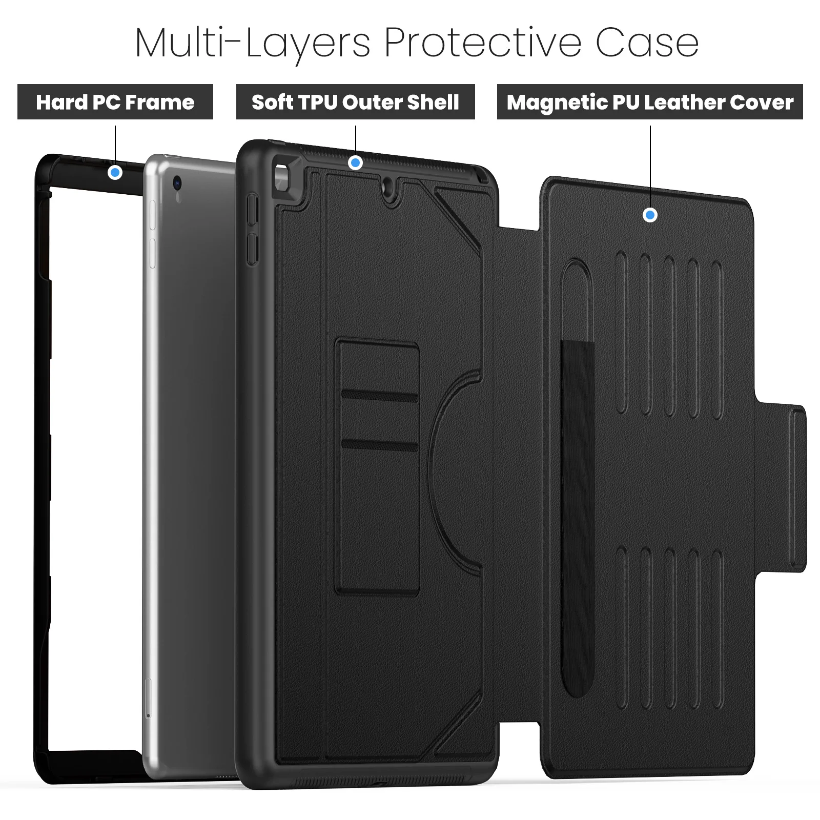 Premium Leather Folio Case with Card and Pen Slots - Multi-Angle Stand & Full Protection