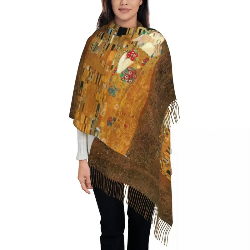 

Klimt Kiss шаль для женщин Зимний Теплый Длинный Мягкий Шарф Густав Климт Фриас искусство пашмины шарфы с кисточками