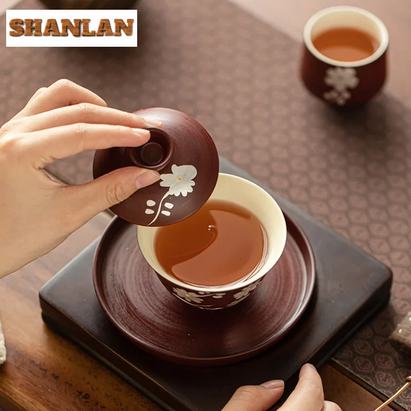 Handmade Hawthorn Red Gaiwan Creative Silver Plum Blossom Tea Tureen Tea Making Cover Bowl Pitcher Teaware Collection Gifts