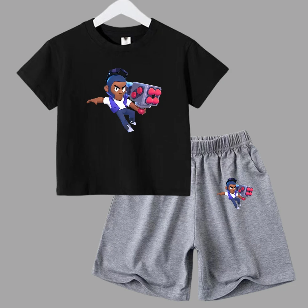 thumbnail image 1 of Conjunto de ropa de verano para niñas y adolescentes, camisetas y pantalones cortos de Anime de lucha para niños y niños, traje de 2 piezas, atuendo informal para niños, chándal, 1 of 5