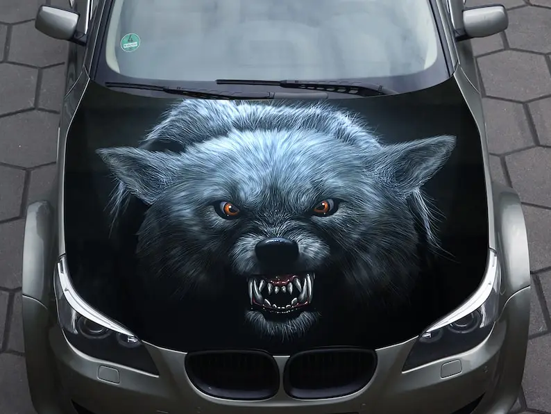 

Car hood wrap decal, vinyl sticker, wolf, angry, graphic, truck decal, truck graphic, bonnet wrap decal, skull, f150, CUSTOM