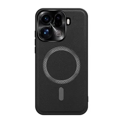 High - End Leather & Metal Magnetic Ring Phone Case - Premium Design - OPPO Reno15 F 5G (Black)