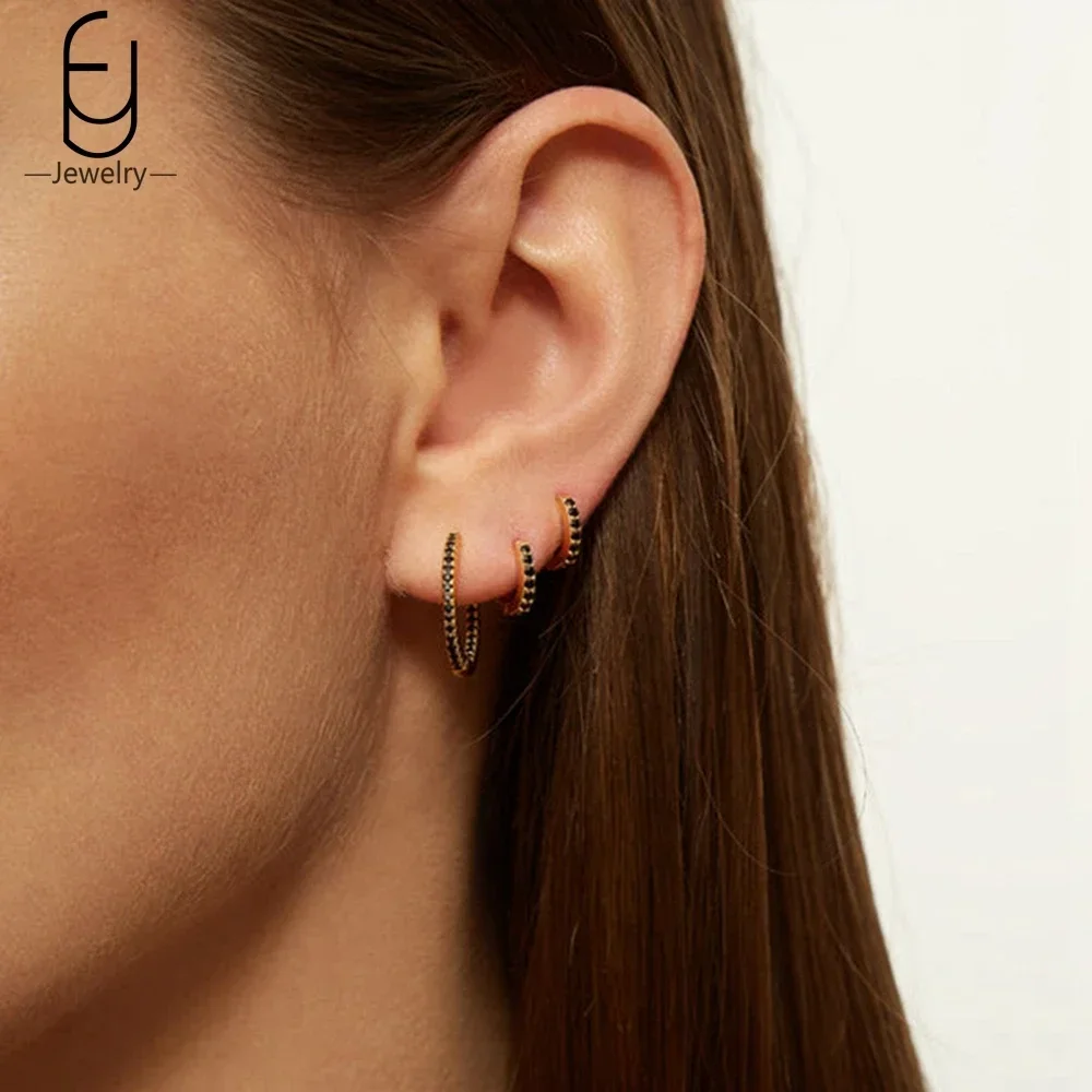  귀 버클 패션 후프 귀걸이 블랙 크리스탈 펜던트 골드 귀걸이 고품질 여성 쥬얼리 선물