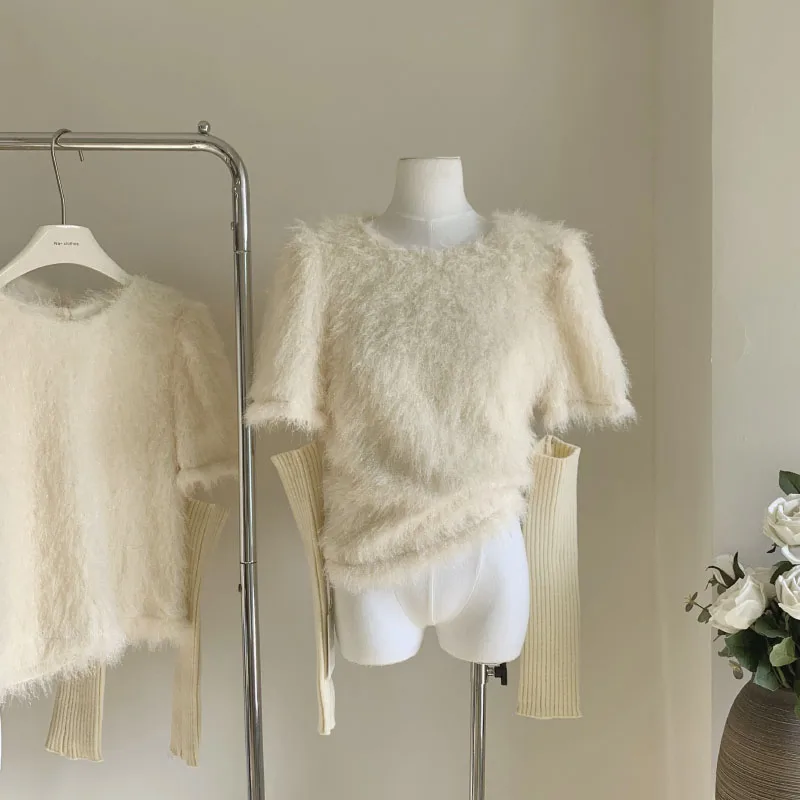 

Однотонный шикарный вязаный свитер с длинным рукавом, женский модный милый свитер в Корейском стиле на осень и зиму, Женский эстетический пуловер, свитер