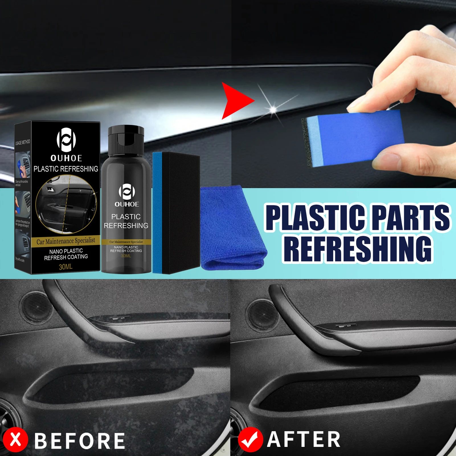 

30ml 50ml Car Plastic Parts Retreading Agent Instrument Panel Wax Auto Interior Plastic Seat Leather Refurbishment Cleaner Agent