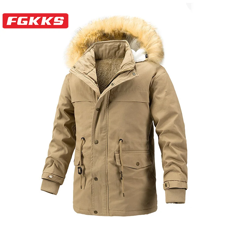 

FGKKS 2023 Outdoor Casual Parka For Men Warm Hooded Lamb Fleece Coat High Quality Design Hot Casual Streetwear Parka For Men