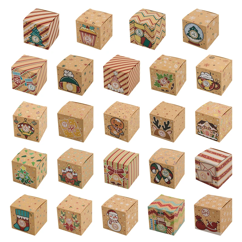 24 Days Paper Advent Gift Box Christmas Countdown Calendar Boxes Fillable Advent Calendar Treat Box for Xmas Party Supplies Xmas