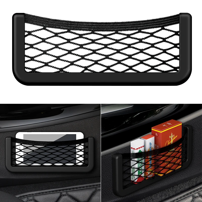 1Pcs 자동차 주최자 보관 가방 도요타 BMW 폭스 바겐 기아 혼다 현대 자동차 액세서리에 대한 자동 붙여 넣기 네트 포켓 전화 홀더