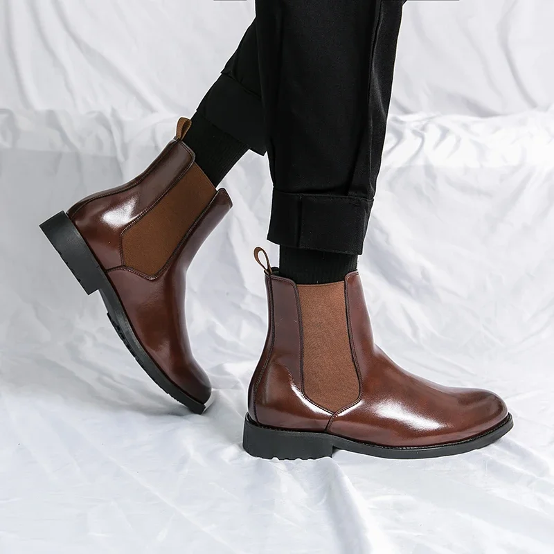 European Station Men's Fashion Chelsea Boots Casual Classic Anti slip Durable Short Sleeve Black Brown Sizes 38-46 Male Boots