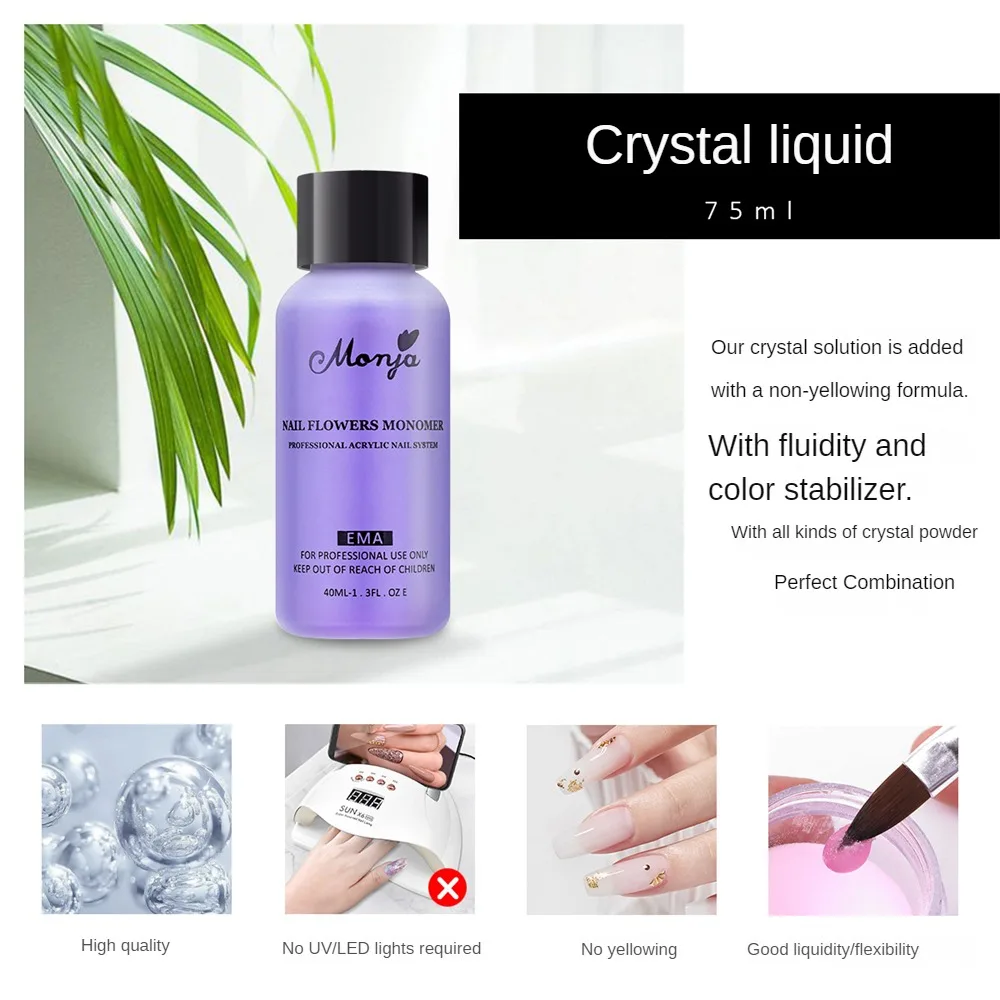 1/2/3PCS Monja 40ml Acrylic Liquid Monomer Polymer Crystal Liquid Nail Extension Non-Yellowing EMA Acrylic Nail Art Supplies 6