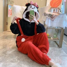 

Autumn and Winter New Cartoon Cute Hooded Cardigan Color Matching Casual Home Clothes Plus Velvet Thick Pajamas