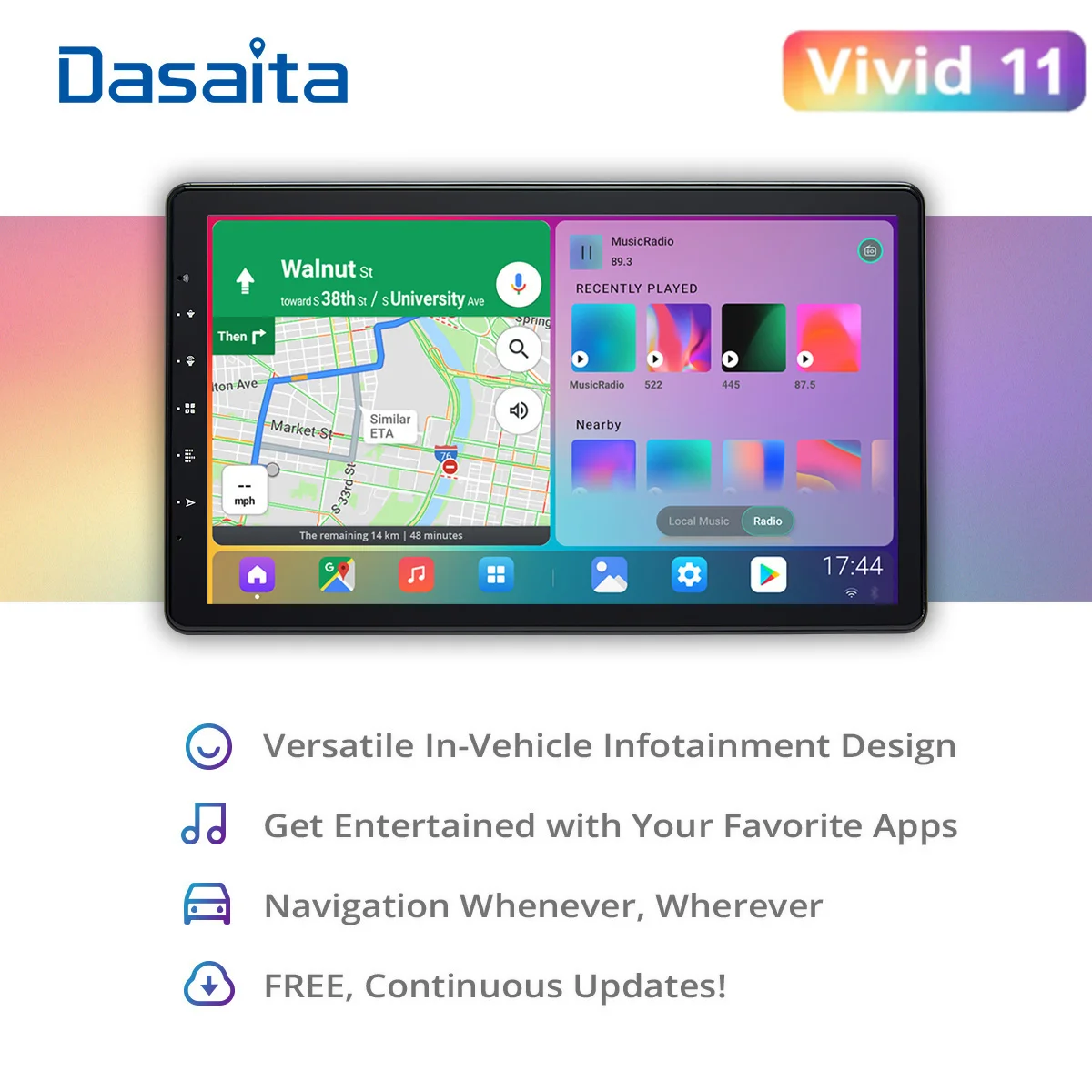 Dasaita Vivid 13.3Inch Double Din Car Stereo 1920*1080 IPS Touch Screen Android  Auto Carplay Car Radio GPS Navigation 4G RAM 64G ROM Android 10