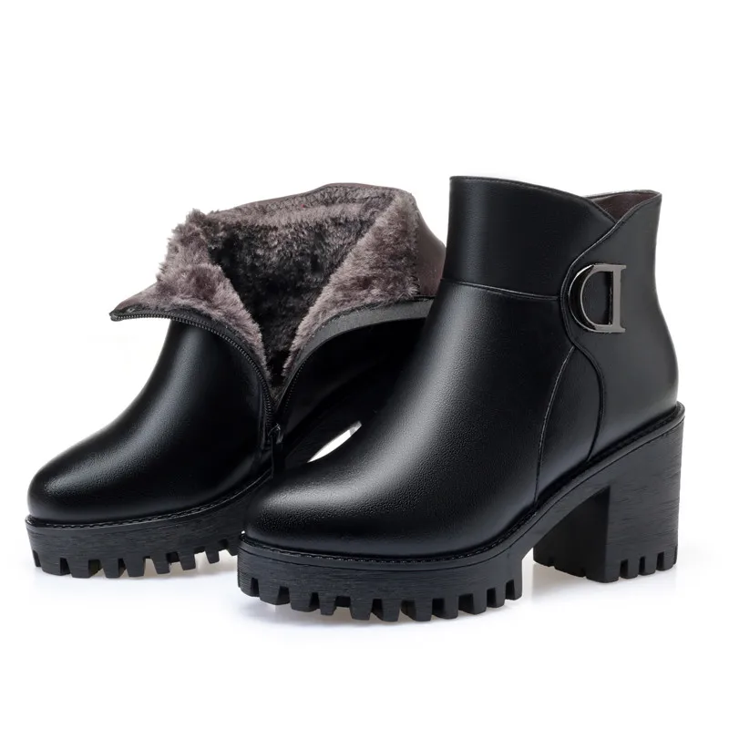 AIYUQI Booties New Genuine Leather Platform Heel Riding Boots Horse Wool Warm Winter Women Fashion High Heel Boots Banquet