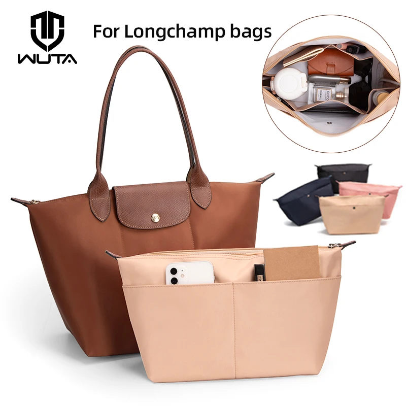 WUTA Bag Organizer Insert For Longchamp Tote Bags Handbag S/M/L,Luxury Nylon Purse Organizer Zipper Inner Bag Accessories Shaper