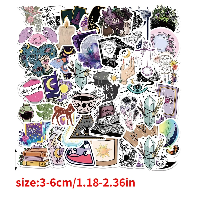 50PCS Bohe Witchy Apothecary Graffiti Sticker Witch Sticker Astrology Tarot  Goth Waterproof Toy Decals for Kid Girl Gift