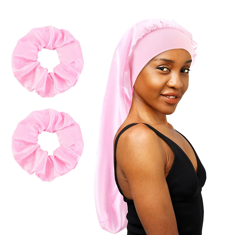 3PCS/LOT Elastic Wide Edge Long Satin Bonnet Sleep Hats Wrap Night Cap Care Women Extra Large For Natural Curly Loose Hair 5