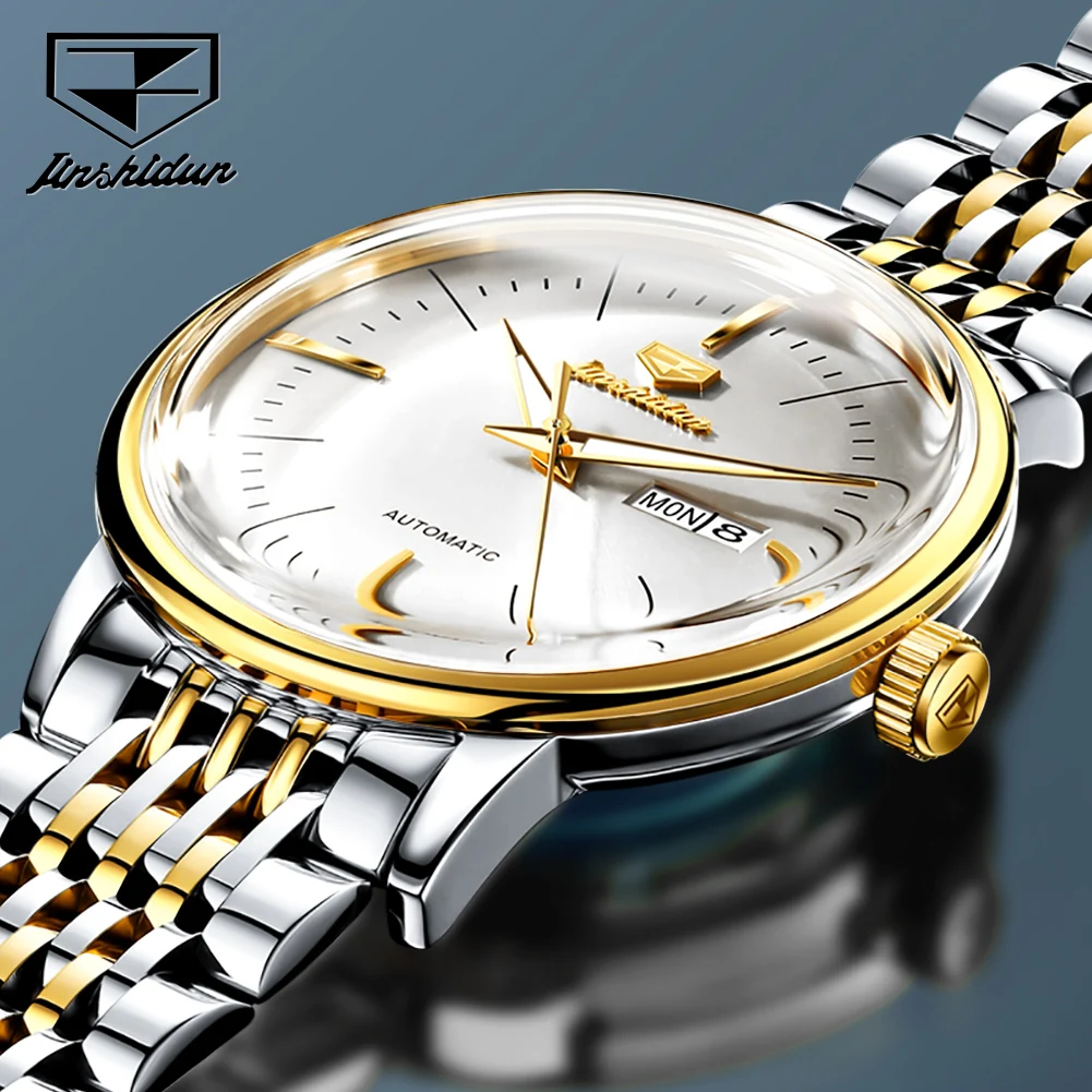 JSDUN 8938 Man Watch Simple Fashion Stainless Steel Original Mechanical Watch For Men Dual Calendar Automatic Dress Wristwatch