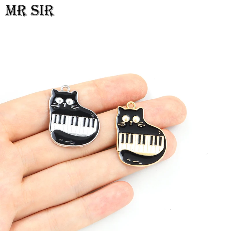 

10pcs Charms Music Cat Piano Black Cat Cute Kitten Enamel Metal Pendants for Jewelry Making Animal Earrings Necklaces DIY Crafts