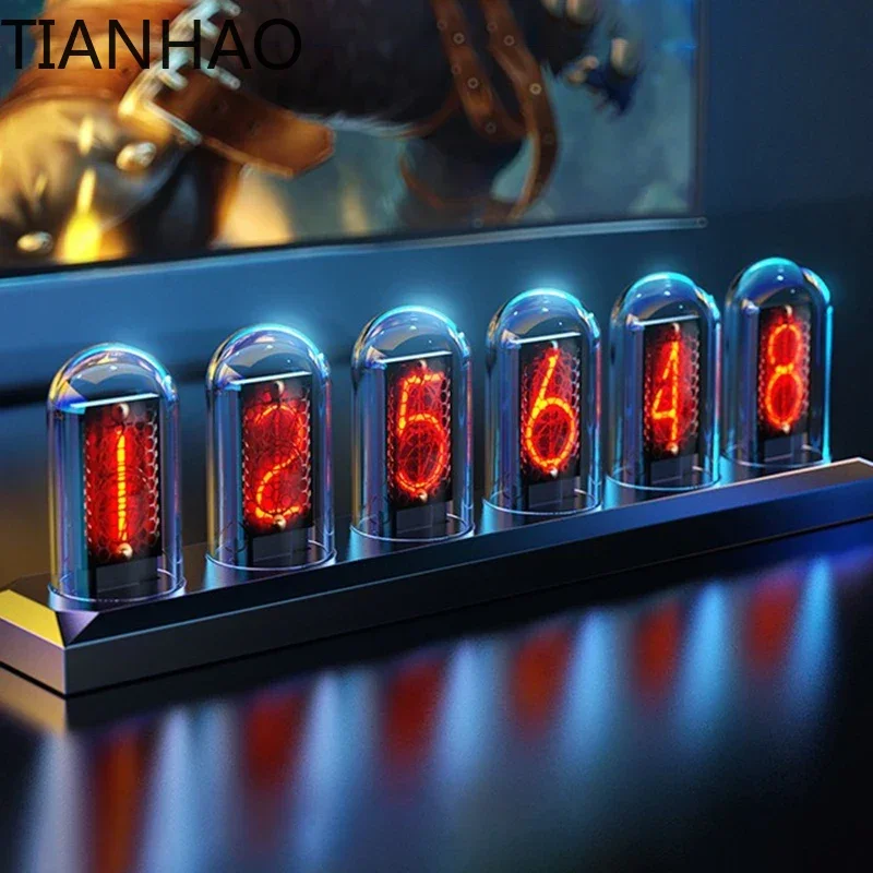 Pseudo Glow Tube Table Clocks Aluminum Alloy RGB Desk Clock Retro ...
