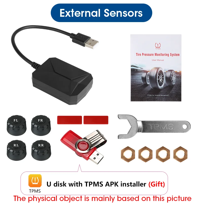 Srnubi USB 안드로이드 TPMS 자동차 타이어 압력 알람 모니터 시스템 차량용 안드로이드 플레이어 온도 경고 4개 센서