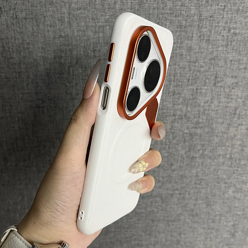 Enhanced Orange Magnetic Protective PU Case - Hard Shell Bumper Cover