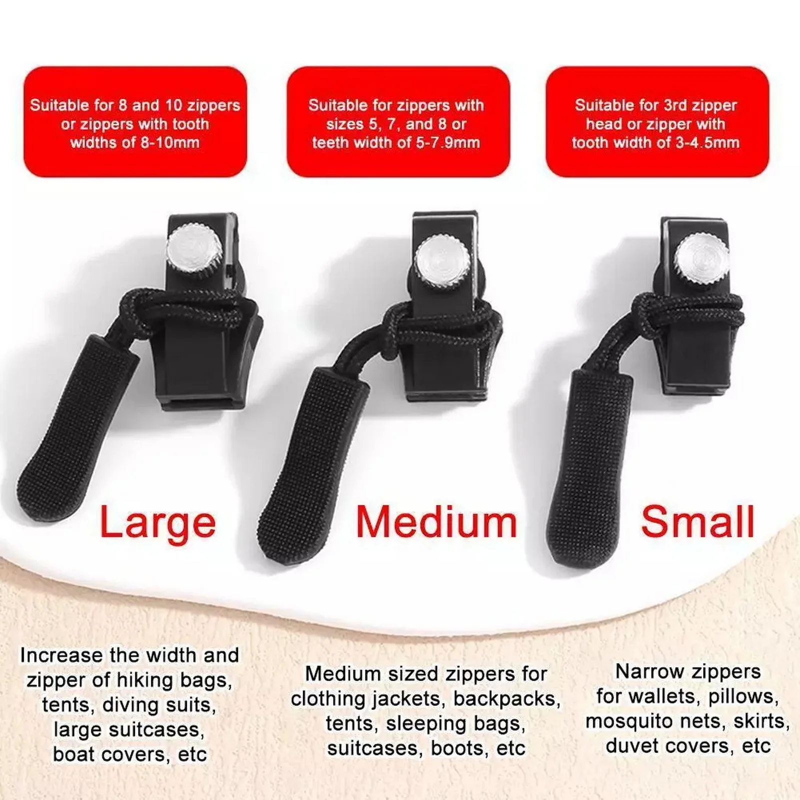 3 size Instant Zipper Fix Sliding Teeth Screw Head Broken Zipper Pull Replacement For Jackets Tents Skirts And Jeans