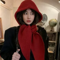 Y2K Korean Balaclava Knitted Beanie Hat Scarf Thickened  One-piece Warm Retro Neck Protection Shawl Winter Scarf