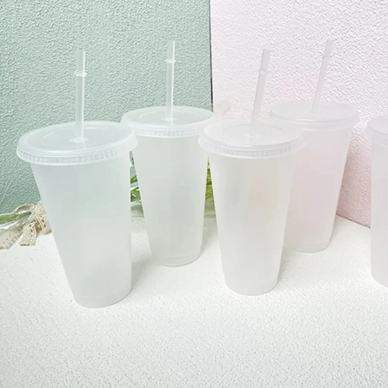 1/5 pcs Color Changing Cup Reusable Plastic Tumbler With Lid And Straw 15° Cold  Cup Straw Water Bottle Drinkware Kitchen Gadgets - AliExpress