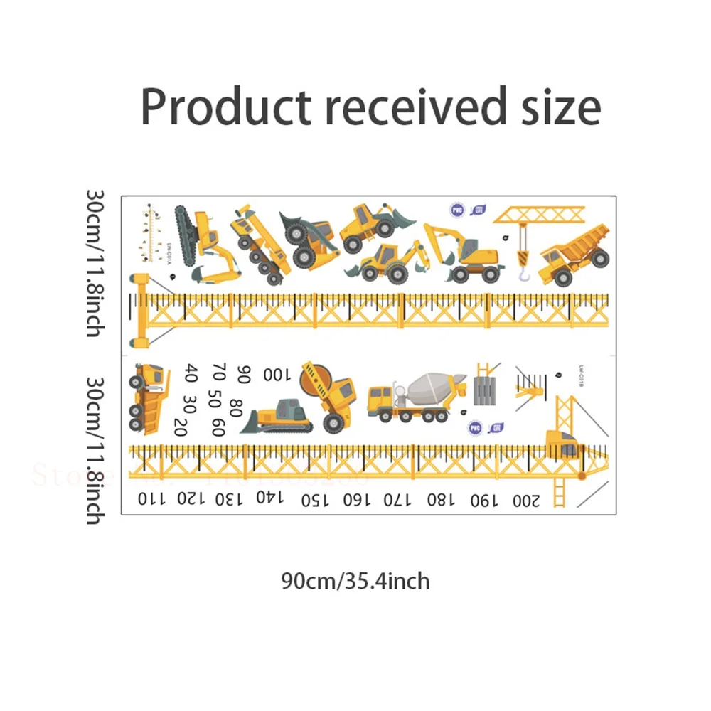 Construction Vehicle Tower Crane height stickers For Kids Room Kindergarten Baby Measuring Height Ruler Wall Stickers Boys Gift