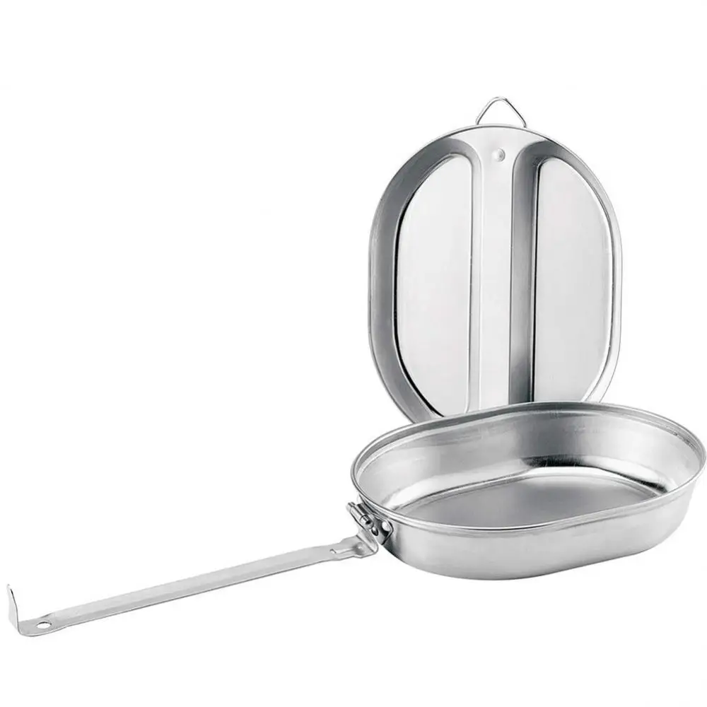 Outdoor Portable 304 Stainless Steel Lunch Box WWII U.S. Military Tableware Canteen Cup Camping Travel Picnic Oval Double-layer