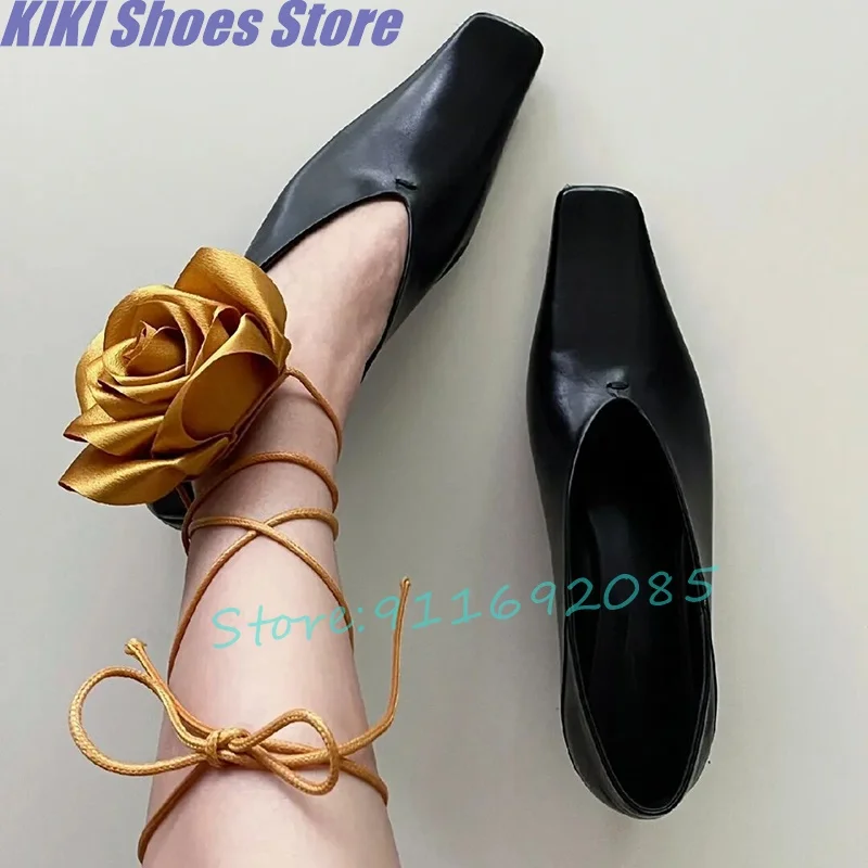 

Niche design retro small square head flower high heels witch shoes new light personality mule shoes for women